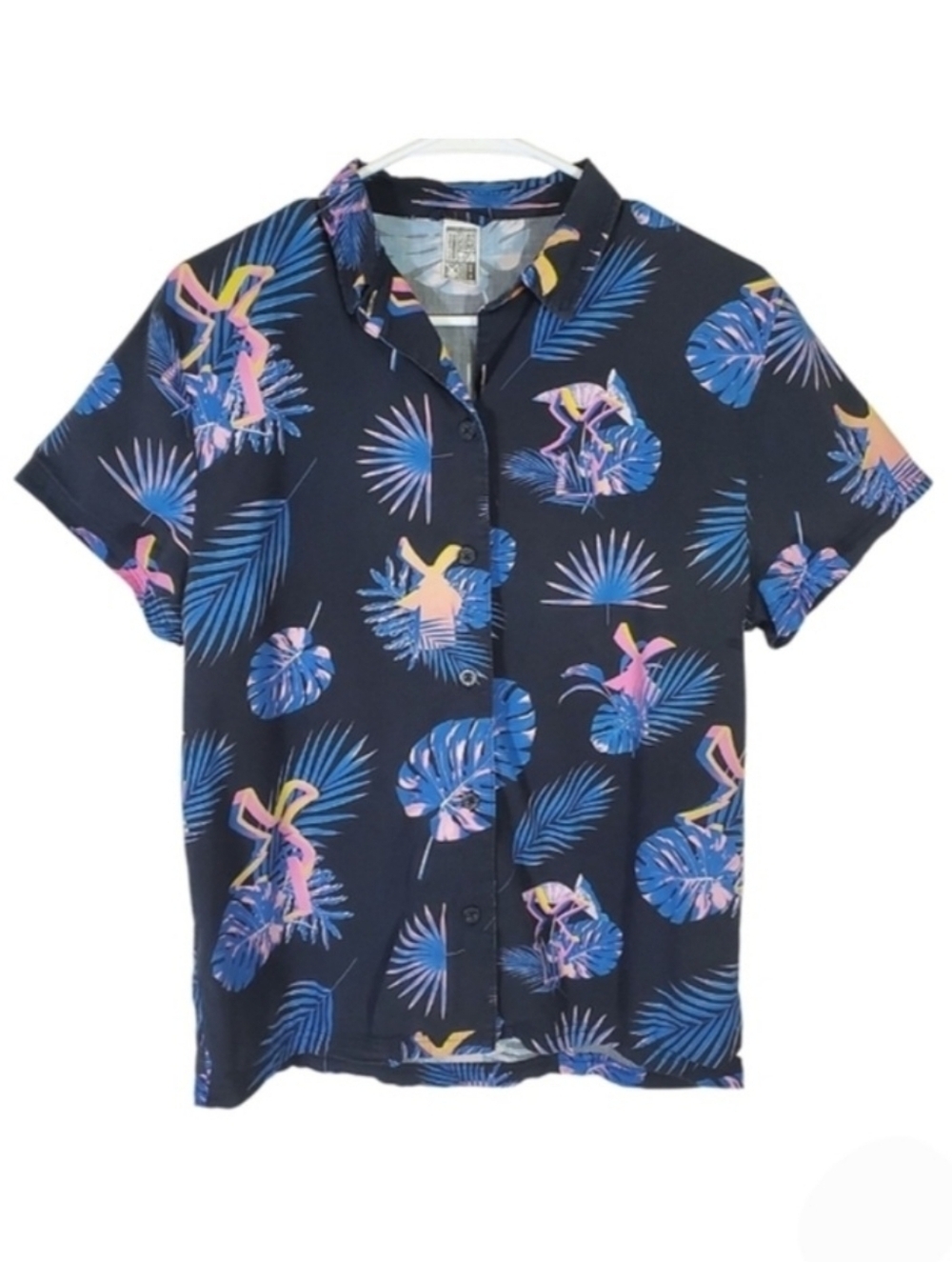 2153 Dutch Bros Hawaiian Style Logo Button Down Blue Black Size S Dutchwear